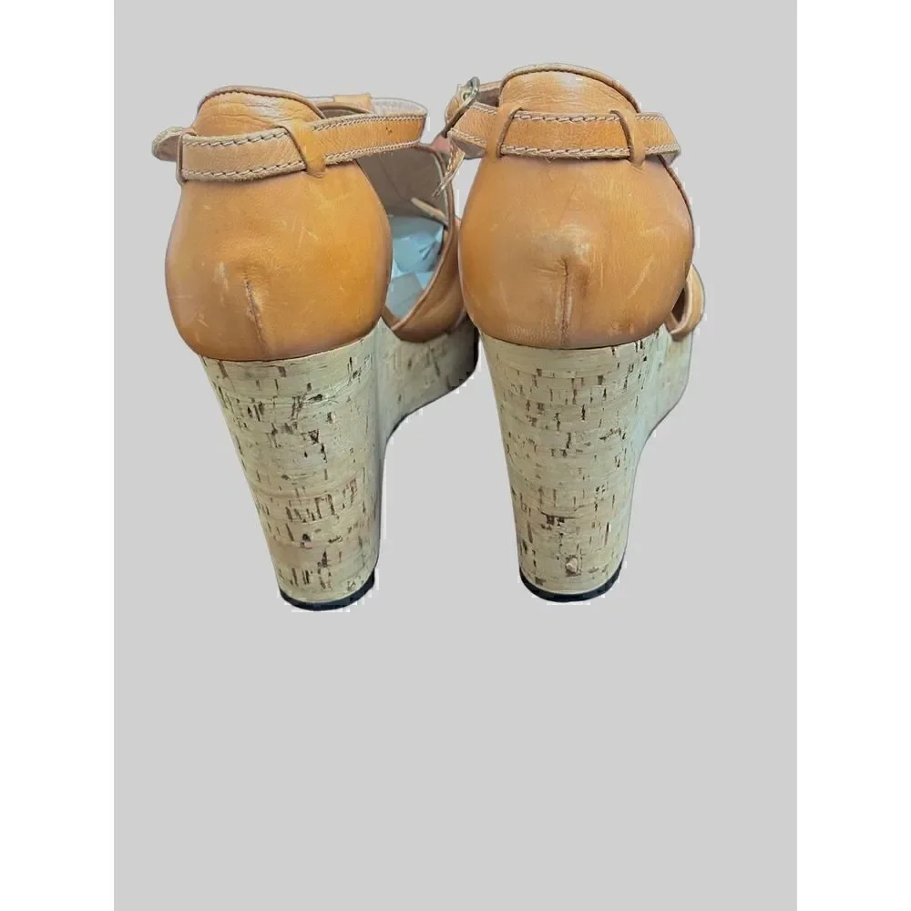 CHLOE Tan Cork Wedge Sandals